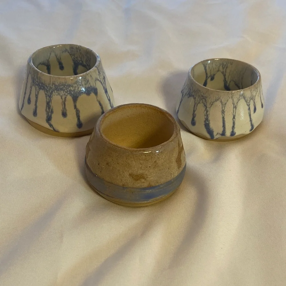 Handcrafted Ceramic Planters - Blue and Tan